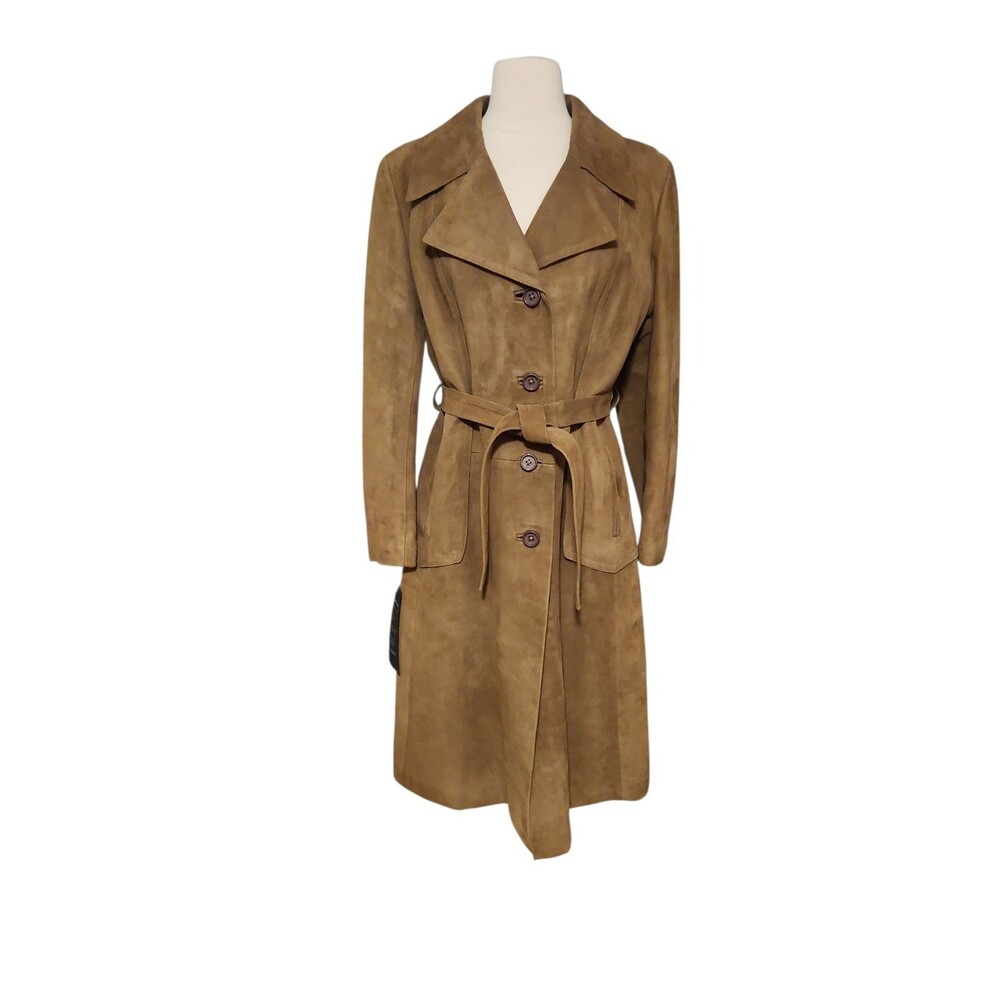 Cherry London Nubuck Leather Vintage Trench Coat Womens Mocha Brown Old Money